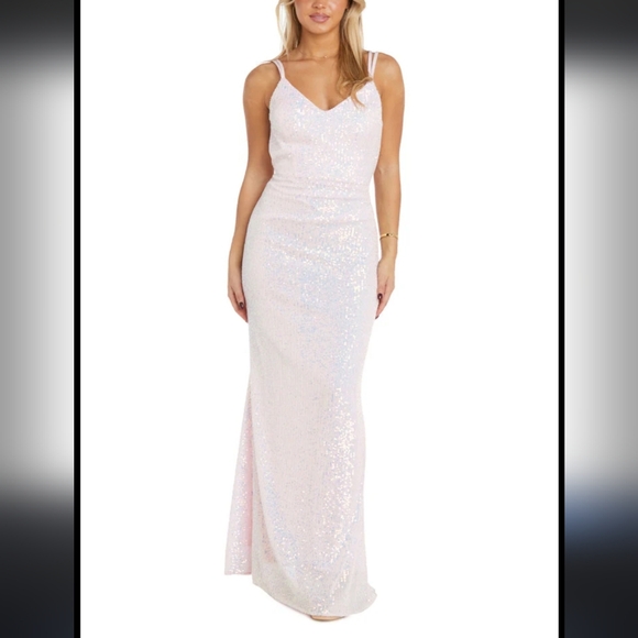 Morgan & Co Ice Pink Sequin Strappy Back Gown - Picture 2 of 8